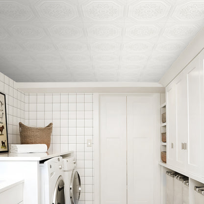 Abyssaly Peel and Stick Ceiling Tile 13.7" x 13.7" 16 Pcs, Covering Area 20.85 sq. ft., Gelated Ceiling Tile Foam, Easy to Install on Ceiling & Wall, Pure White