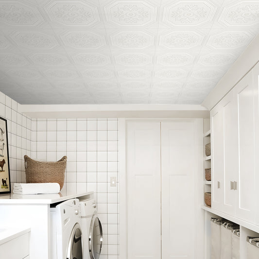 Abyssaly Peel and Stick Ceiling Tile 13.7" x 13.7" 16 Pcs, Covering Area 20.85 sq. ft., Gelated Ceiling Tile Foam, Easy to Install on Ceiling & Wall, Pure White