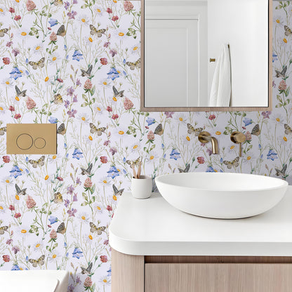 Abyssaly Butterfly Floral Peel and Stick Wallpaper 17.3"×236" White Removable Self-Adhesive Vinyl Wall Paper for Home Decor