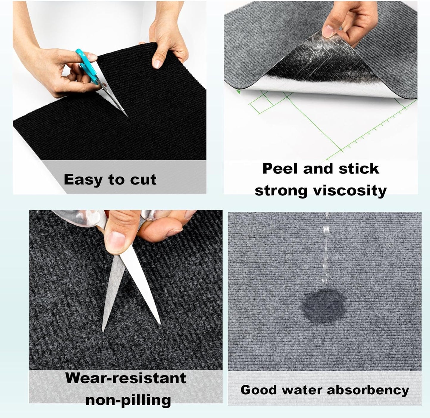 UMIGGEE Peel and Stick Carpet Tiles 11.8-in x 11.8-in Black Self-Adhesive Square Soft Carpet Floor Tiles Carpet Easy Install DIY Floor Tiles for Kids Room Bedroom Dining Room 10-pcs (9.7 sqft/Box)