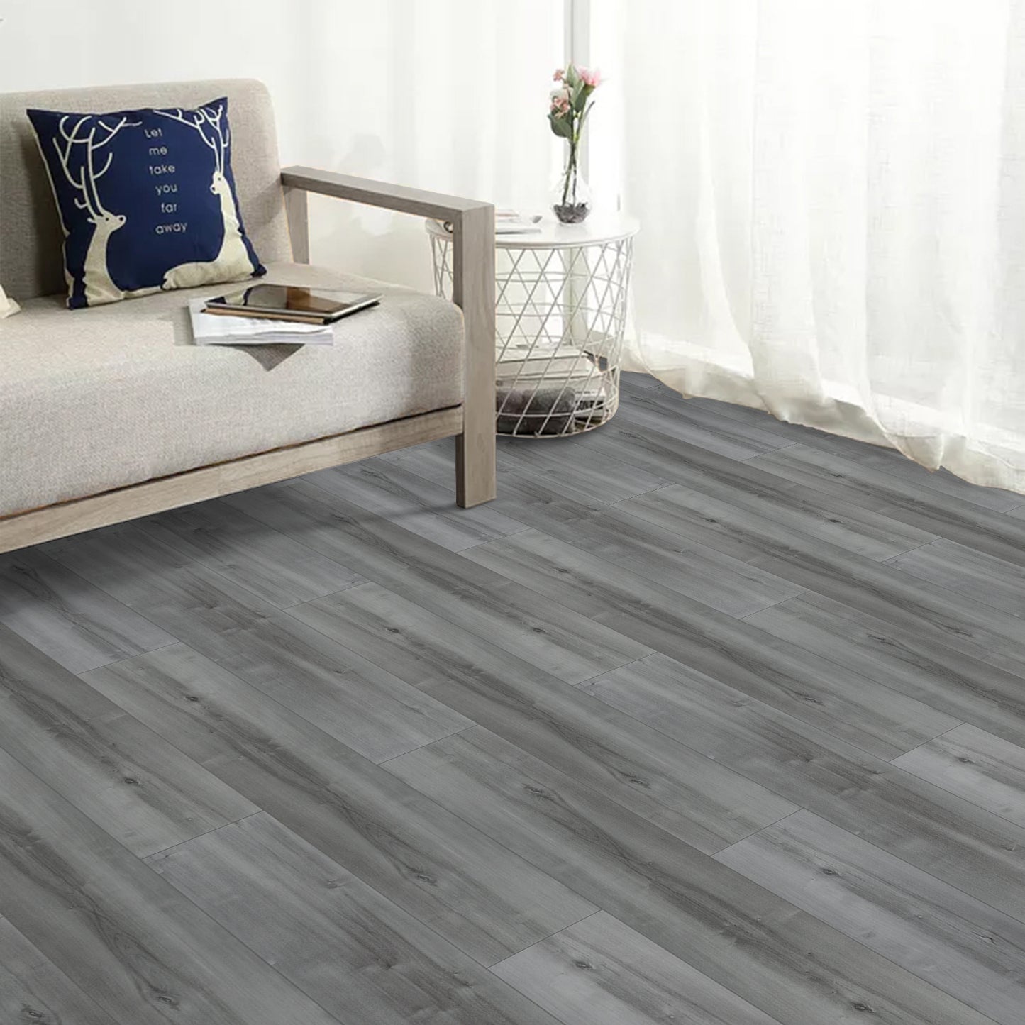 Lxcreat 40 Pcs Peel and Stick Floor Tile Plank, Gray Wood Grain Look, Self Adhesive Vinyl Flooring and Waterproof (35-in x 6-in)