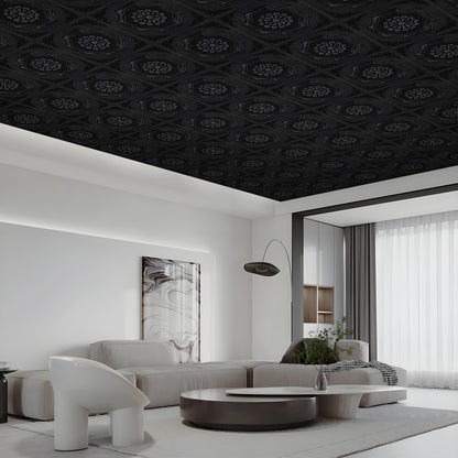 Abyssaly Black Drop Ceiling Tile, 13.7" x 13.7" 16 Pcs, 3D Wall Panels Foam Peel and Stick Ceiling Tiles Decorative Easy Install PVC Ceiling Panels for Interior Kitchen Bathroom Basement
