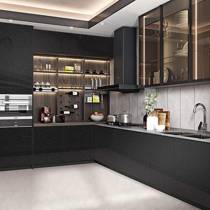 Abyssaly15.7" x 393.7" Peel and Stick Wallpaper Black Glitter Wallpaper Self Adhesive Contact Paper Film Decorative Paper for Wallcovering Kitchen Countertop Wardrobe Furniture