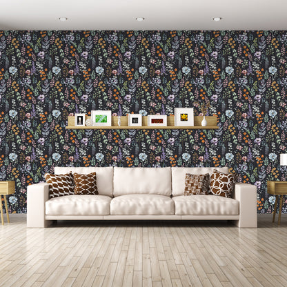 UMIGGEE Floral Wallpaper Peel and Stick Flower Black Wall Paper Self Adhesive Wallpaper 17.7-in x 118-in Contact Paper Removable Wallpaper for Home Decor Wall Covering Old Furniture Renovation