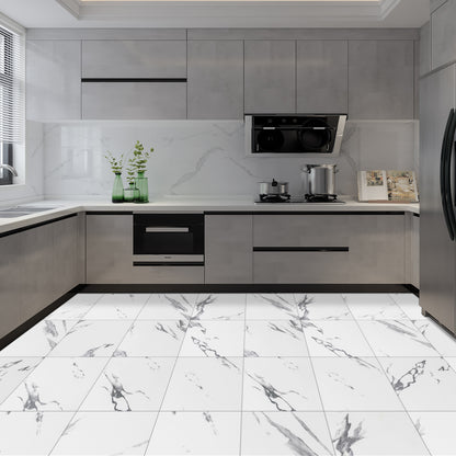 UMIGGEE White Marble Peel and Stick Floor Tile Vinyl Flooring 12-in x 12-in Upgrade Thickness for Kitchen Living Room Bedroom Home Decor 10Pcs/Pack (10 Sq. ft./Pack)