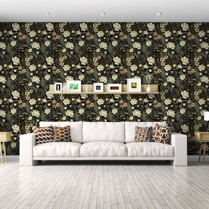 UMIGGEE Floral Wallpaper Peel and Stick Floral Black Wallpaper Self Adhesive Flower Wall Paper Contact Paper 17.7" x 118" Home Decor Wall Covering Old Furniture Renovation