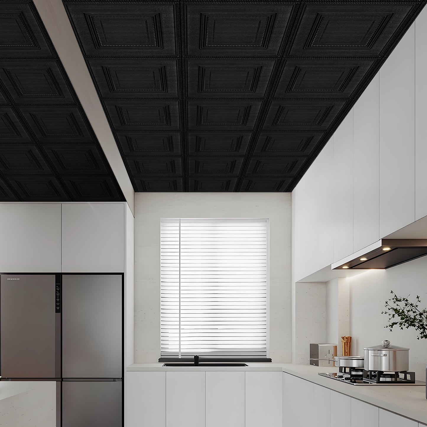 Abyssaly Black Peel and Stick Ceiling Tile 13.7" x 13.7" 16 Pcs Ceiling Tile Coverage Area 21 sq.ft, Easy to Install for Ceiling and Wall, Plain Black