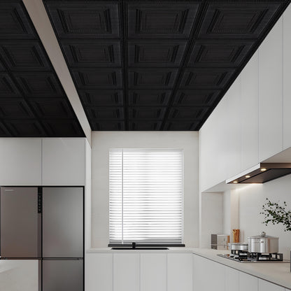 Abyssaly Black Peel and Stick Ceiling Tile 13.7" x 13.7" 16 Pcs Ceiling Tile Coverage Area 21 sq.ft, Easy to Install for Ceiling and Wall, Plain Black