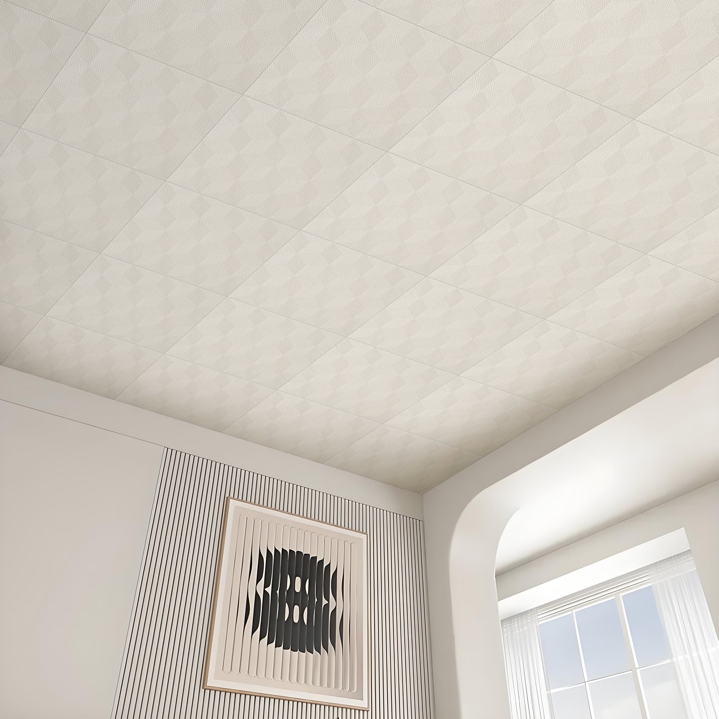 Abyssaly Peel and Stick Ceiling Tile 13.8" x 13.8" 32 Pcs White Foam Ceiling Tile Coverage Area 42 sq.ft.