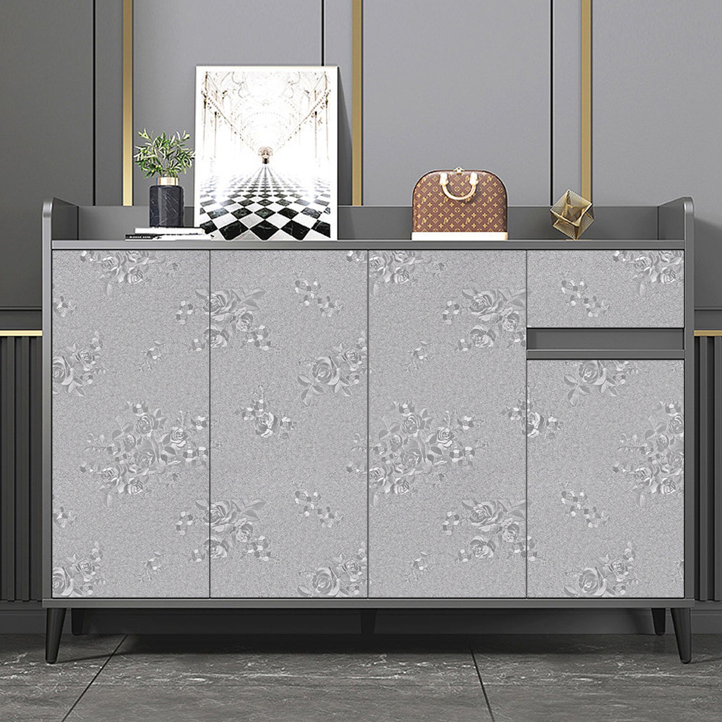 Abyssaly Silver 17.7" x 236" Peel and Stick Wallpaper Self Adhesive Wallpaper Removable Wallpaper Damask Textured Wall Paper Home Decoration