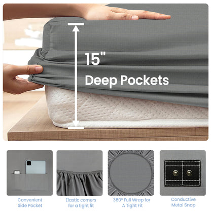 Alow Grounding Sheets Full Size 90% Organic Cotton + 10% Pure Silver Gray Fiber Grounding Sheet Earth Connected Bedding with Grounding Cord Earth Connected Bedding