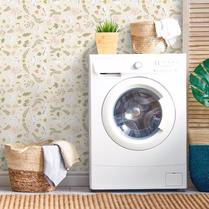 Abyssaly Beige Floral Wallpaper Peel and Stick Wallpaper 17.3"×118" Self-Adhesive Removable Contact Paper Vinyl Wall Paper for Bedroom Cupboard Door Shelfves