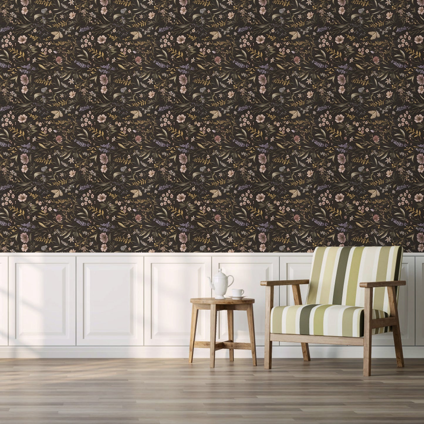 UMIGGEE Floral Wallpaper Peel and Stick Wallpaper Self Adhesive Black Wall Paper Contact Paper 17.3-in x 118-in Home Decor Wall Covering Old Furniture Renovation