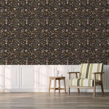 UMIGGEE Floral Wallpaper Peel and Stick Wallpaper Self Adhesive Black Wall Paper Contact Paper 17.3-in x 118-in Home Decor Wall Covering Old Furniture Renovation
