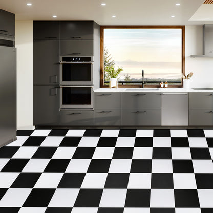 Abyssaly 12"x12"10 Pcs (1.5mm) Peel and Stick Floor Tile Black and White Vinyl Flooring Easy to Install and Waterproof for Bathroom and Kitchen Floor
