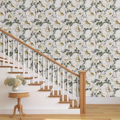 Abyssaly Beige Floral Contact Wallpaper 17.7 in x 236 in Peel and Stick Wallpaper Self-adhesive Removable Wall Paper for Home Decor Bedroom Livingroom Kitchen Wall Fabric and Furniture Renovation