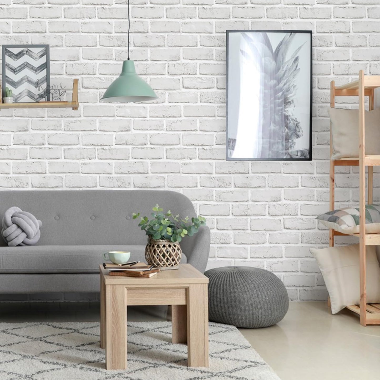 Abyssaly 17.7" x 393.7" Brick Wallpaper Peel and Stick Grey/White Removable Wall Paper Shelf Paper Self Adhesive Brick Wallpaper Peel and Stick Fireplace Decoration Wallpaper