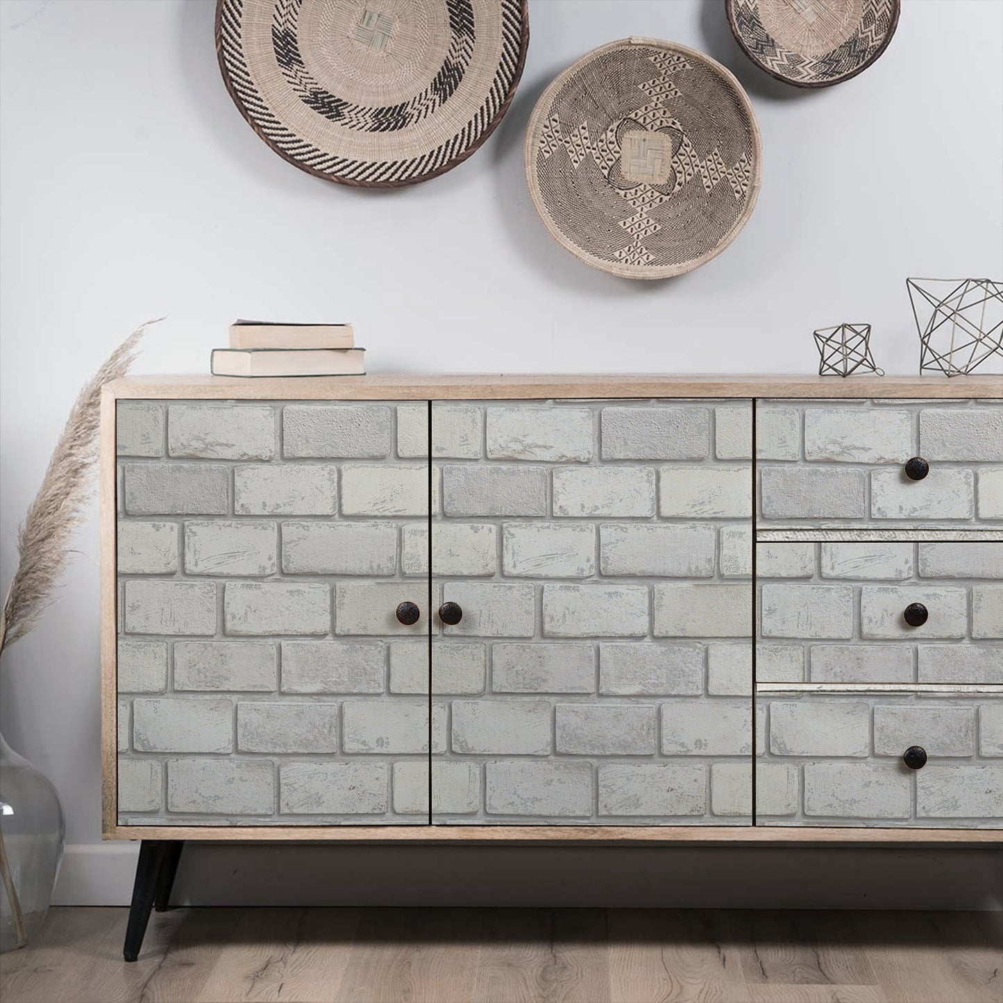 UMIGGEE 17.3-in x 118-in Dark Grey Brick Wallpaper Peel and Stick Textured Faux Brick Wallpaper Self Adhesive Removable Decorative Contact Paper Backsplash Wall Paper Shelf Drawer Liner Vinyl Film