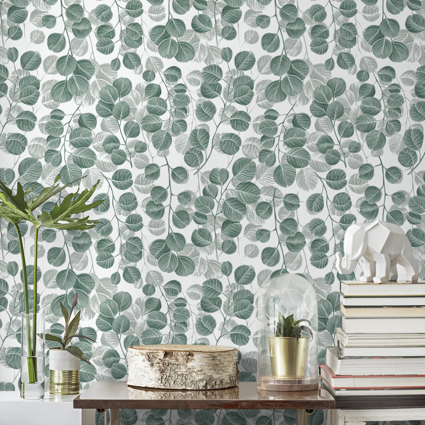 Abyssaly Peel and Stick Wallpaper Green Leaf Wallpaper 17.7" x 118"Self-adhesive Removable Floral Contact Paper for Cabinets Bedroom Living Room Decorative Wall