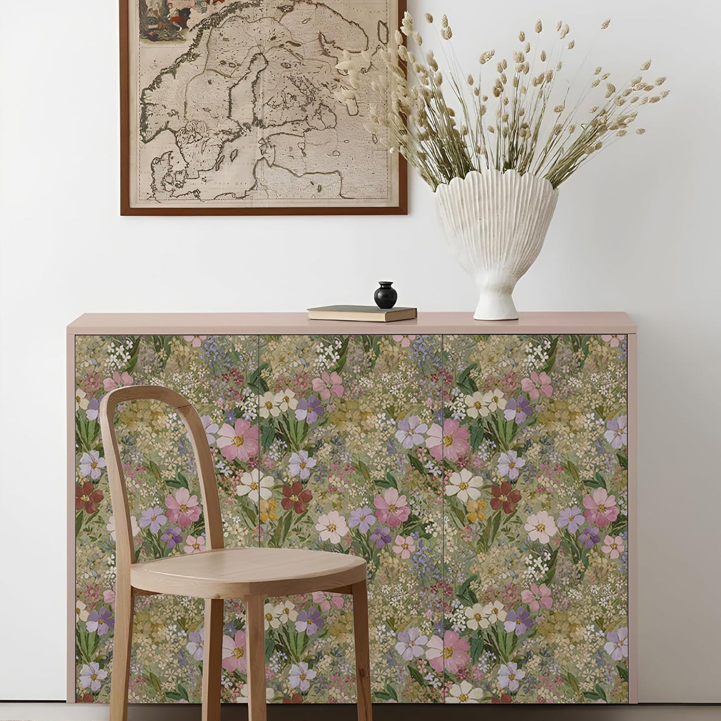 Abyssaly floral Wallpaper, 17.3" x 118" Peel and Stick Wallpaper Art Self-Adhesive Removable Contact Paper for Cabinets, Home Decoration, Wall Covering, Antique Furniture Renovation