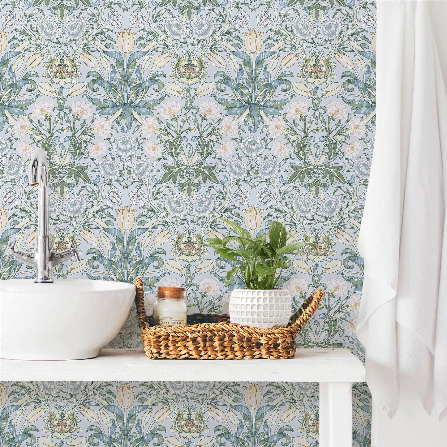 Abyssaly Blue Floral Wallpaper Peel and Stick 17.32"×118" Removable Self Adhesive Vinyl Wallpaper for Kitchen Bedroom Closet