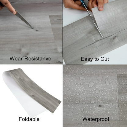 Lxcreat 40 PCS Peel and Stick Floor Tile Plank, Gray Wood Grain Look, Self Adhesive Vinyl Flooring and Waterproof for Transfer Bathroom, Kitchen, Living Room (35-in x 6-in)