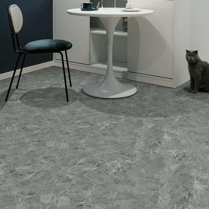 Lxcreat Grey Marble Vinyl Flooring, Peel and Stick Floor Tile Waterproof, Peel and Stick Flooring Durable for Update Bathroom Kitchen Basement Toilet