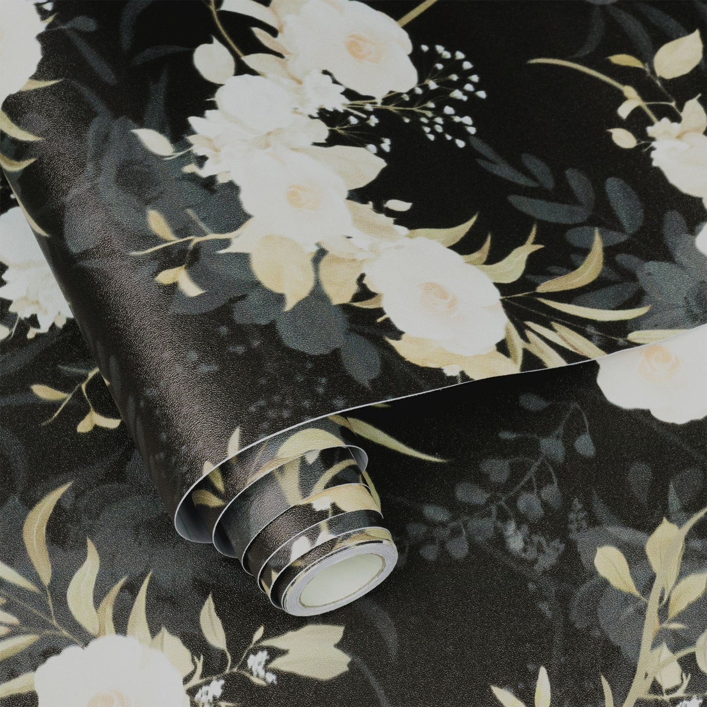 Abyssaly 17.3" x 393" Floral Peel & Stick Wallpaper Black Vinyl Wallpaper Contact Paper