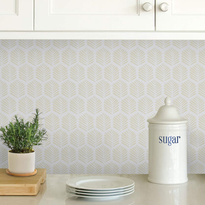 Abyssaly Peel and Stick Wallpaper 17.3"×118" Beige Leaf Self-Adhesive Removable Modern Wallpaper for Home Decor