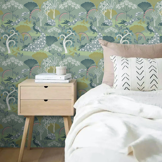 Abyssaly 17.7" x 118" Mural Self Adhesive Removable Wallpaper Peel and Stick Vintage Colorful Feather Wallpaper for Living Room Bathroom