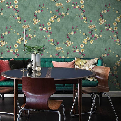 Meiban Floral Peel and Stick Wallpaper Green Floral Contact Paper 17.7" x 118" Removable Wallpaper Decorative Self Adhesive Wallpaper Wall Paper for Home Decor Wall Covering Old Furniture Renovation