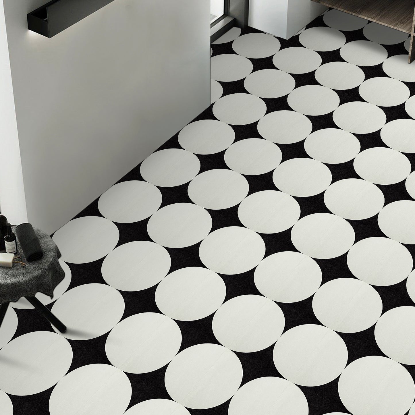 UMIGGEE Peel and Stick Floor Tile 11.8"x11.8"x1.0mm (10-pcs) White Semi-circul Vinyl Flooring Tile Self Adhesive Leathers Floor Tile Home Decor for Kitchen Living Room (Cover 9.6 sq. ft./ Pack)