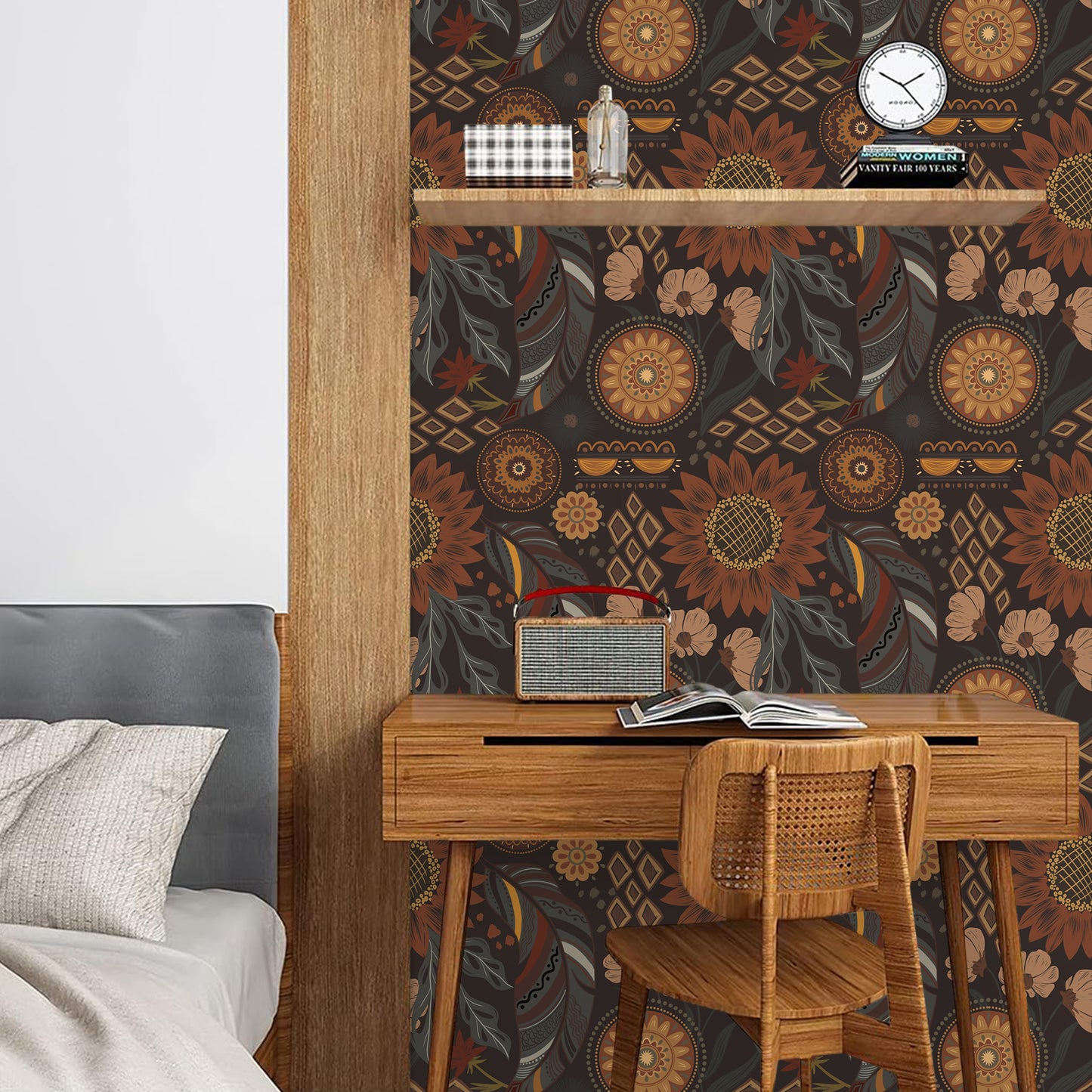 Abyssaly Peel and Stick Wallpaper Removable Self-Adhesive Floral Wallpaper 17.7" x 118" Contact Paper Vintage Boho Retro for Home Decor Bedroom Living Room