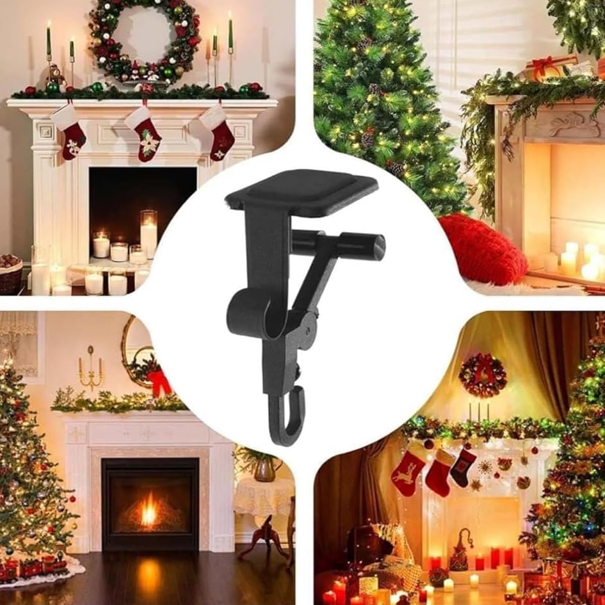 Lxcreat Fireplace Stocking and Garland Hanger, Paeose Garland Holder for Mantle, Adjustable 2 in 1 Double Mantel Hangers for Front Door, Christmas Stocking Holder for Home Decoration (White-10pcs)