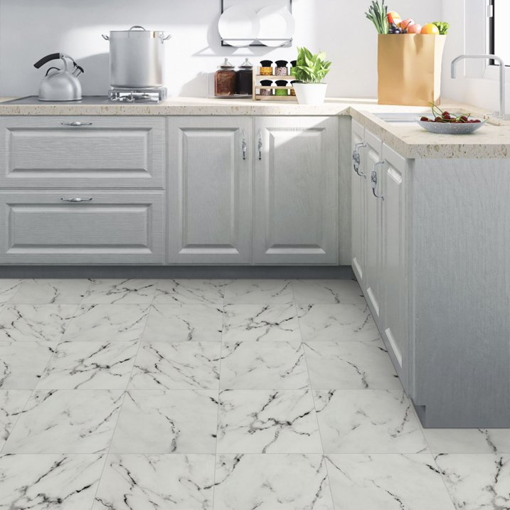 Lxcreat Vinyl Flooring 12" x 12" 10 Pcs Peel and Stick Floor Tile Self Adhesive and Removable, White Marble Look for Kitchen Bathroom