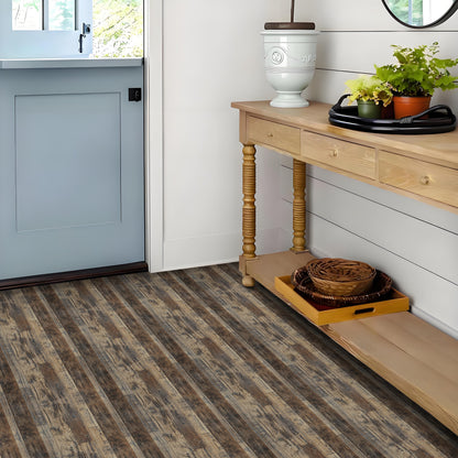 Abyssaly Wood Grain Vinyl Peel and Stick Flooring tile 15.7 inch x 118 inch, Covering Area 12.92 Sq.ft, Self-Adhesive Floor Tile for Kitchen Dinning Room Bedroom Home Decoration.