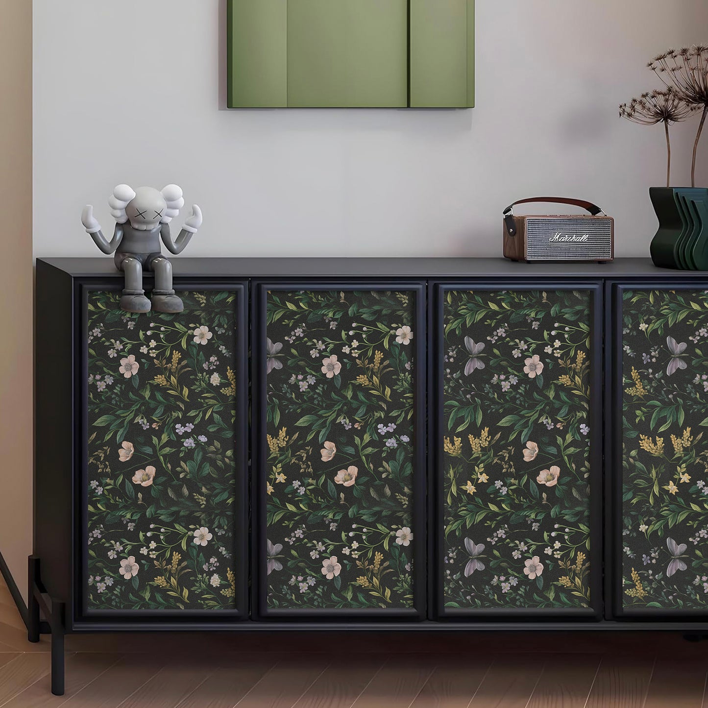 Abyssaly Floral Peel and Stick Wallpaper Self Adhesive Removable Flower Wall Paper 17.3"× 118" / 1 Roll Green Vintage Vinly Contact Paper Waterproof