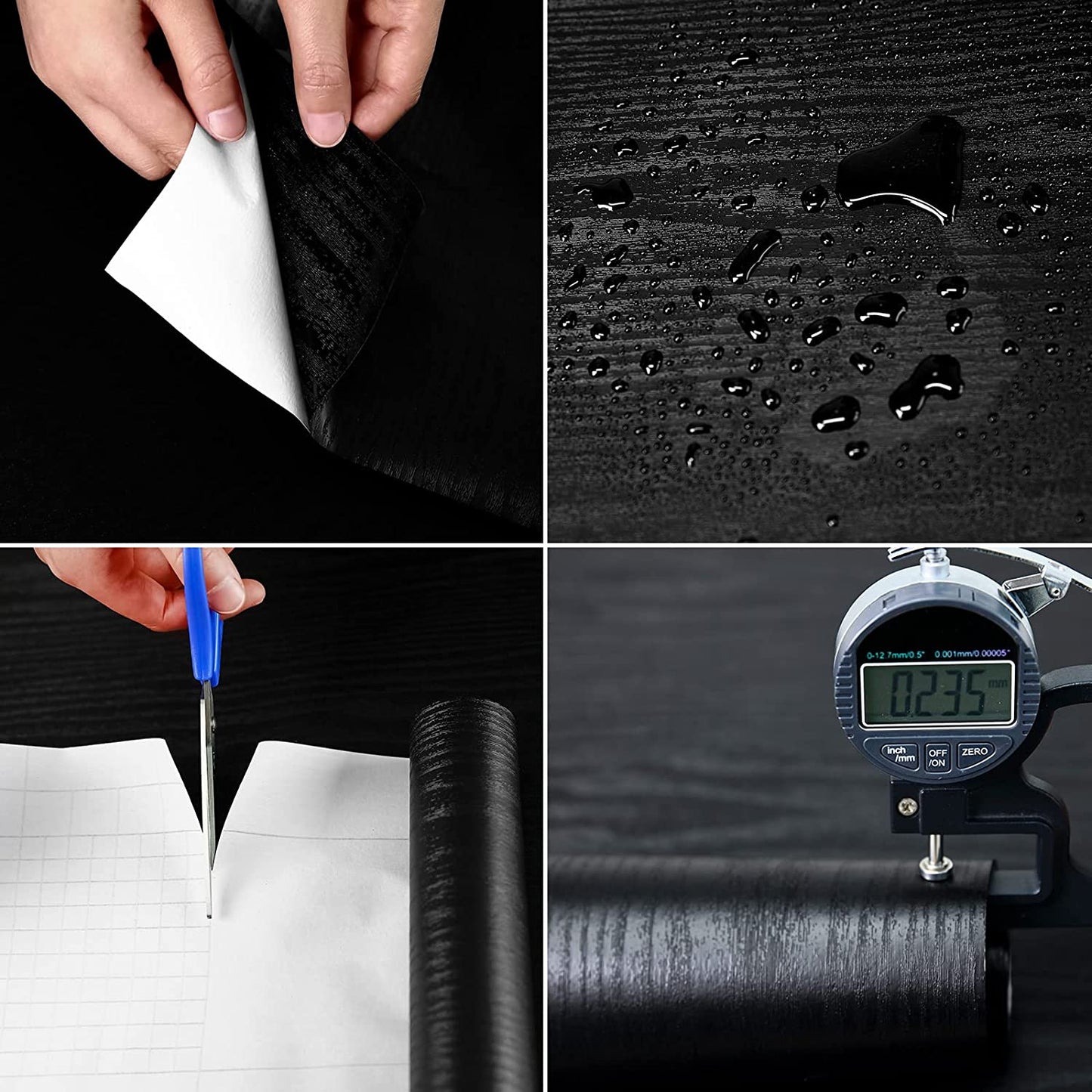 Abyssaly Black Wallpaper 23.6" x 236" Peel and Stick Wallpaper Wood Grain Waterproof Vinyl for Kitchen Countertop Cabinets Drawer Furniture Wall Door Contact Paper