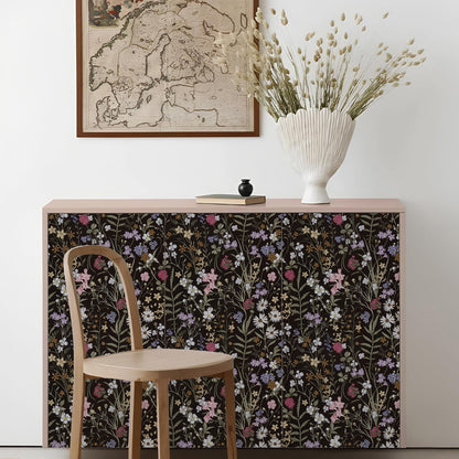 Abyssaly Floral Peel and Stick Wallpaper 17.7" x 118" Black Flower Wallpaper Self-Adhesive Removable Contact Paper for Bedroom Kitchen Living Room