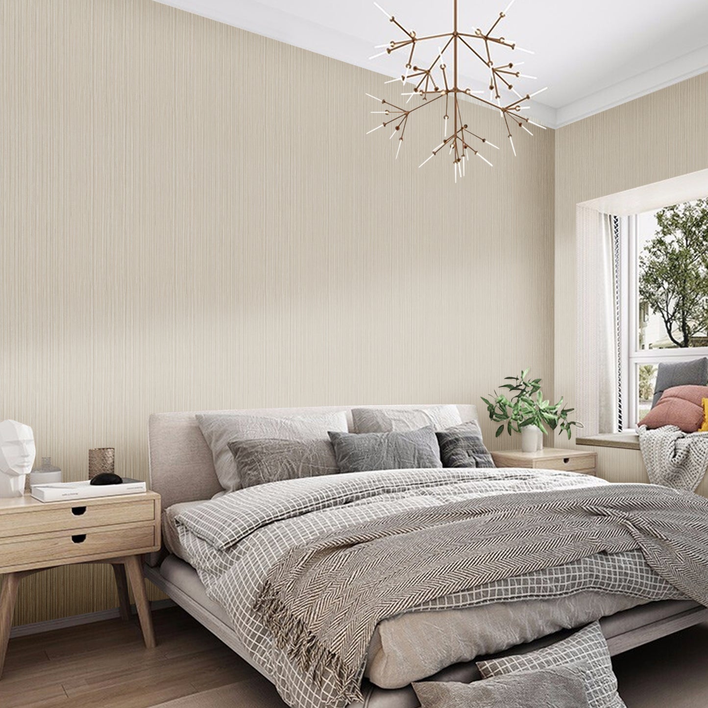 Abyssaly Peel and Stick Wallpaper 17.7" x 118" Beige Textured Contact Linen Self-Adhesive Wallpaper Removable Vinyl Film Solid Color Wallcovering Wallpaper for Room Furniture Wall