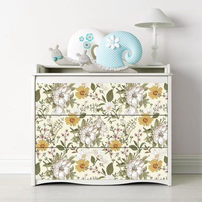 Abyssaly Floral Peel and Stick Wallpaper 17.7" x 118" Self-Adhesive Removable Vintage Beige Flower Wall Paper Contact Paper for Bedroom Kitchen