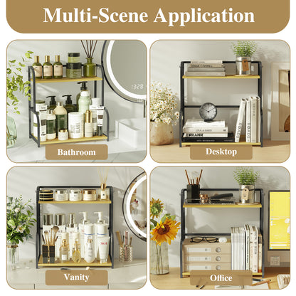 Alow 15.7"D x 7.95"W x 16.3"H Countertop Organizer 2 Tier Shelves Kitchen Shelf Organiser Spice Rack Storage Cupboard Organizer Black Wooden for Counter Top - Small Desk Worktop Organisation Unit