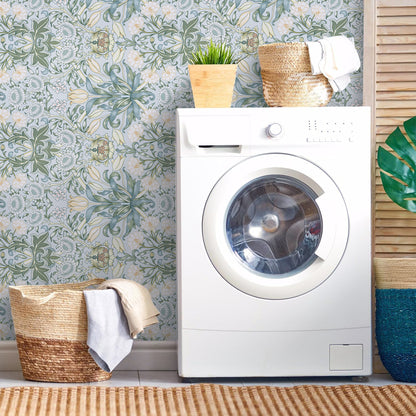 Abyssaly Blue Floral Wallpaper Peel and Stick 17.32"×118" Removable Self Adhesive Vinyl Wallpaper for Kitchen Bedroom Closet