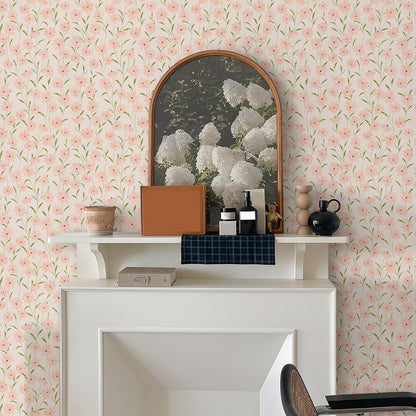 Abyssaly Floral Peel and Stick Wallpaper, 17.3" x 118.1" Pink, Removable Self-Adhesive Vinyl Wall Paper for Home and Room Decoration