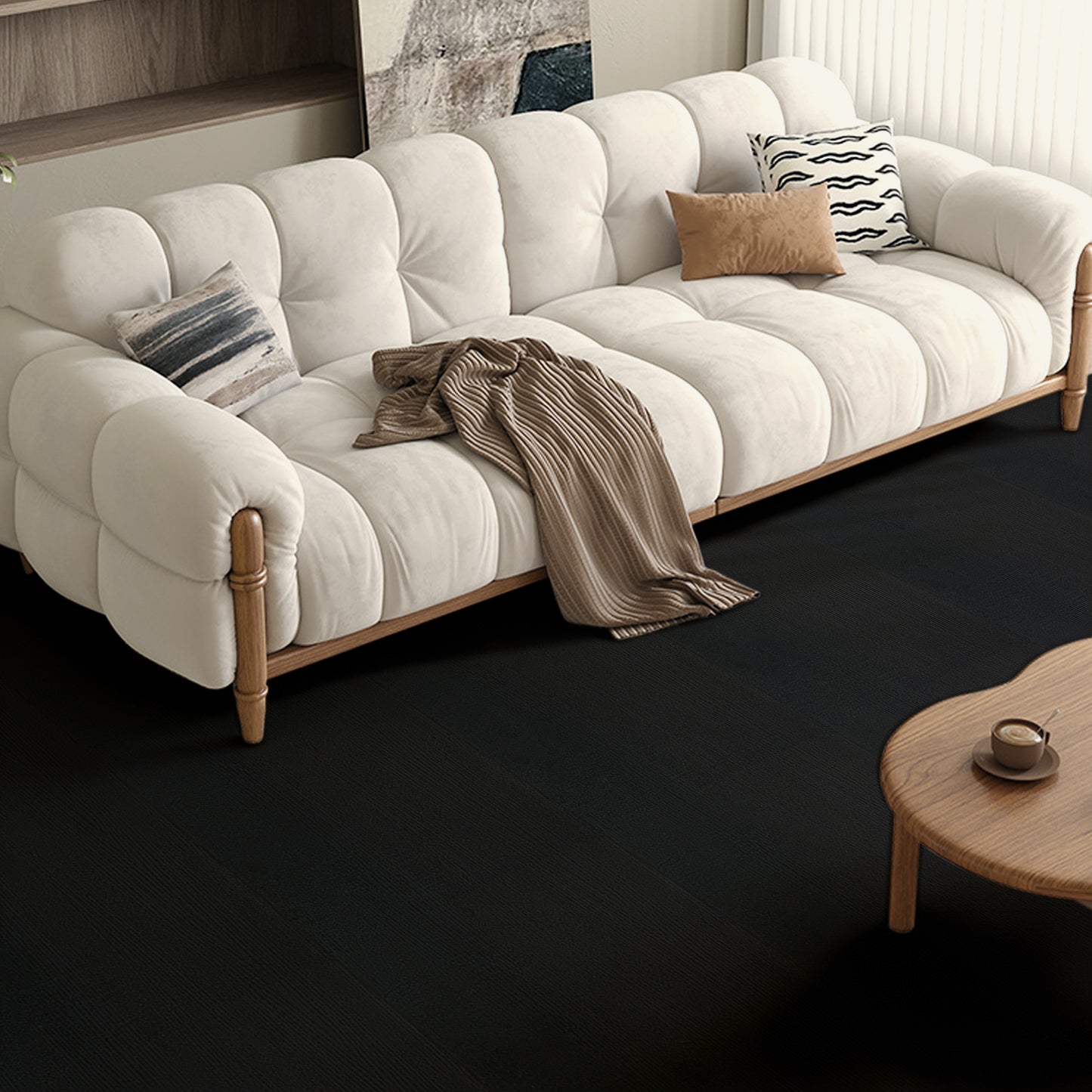 UMIGGEE Black Wood Grain Peel and Stick Floor Tiles – 15.7-in x 118-in Wood Floor Contact Paper Versatile Design for Any Space Self Adhesive Vinyl Flooring Non-Slip Features