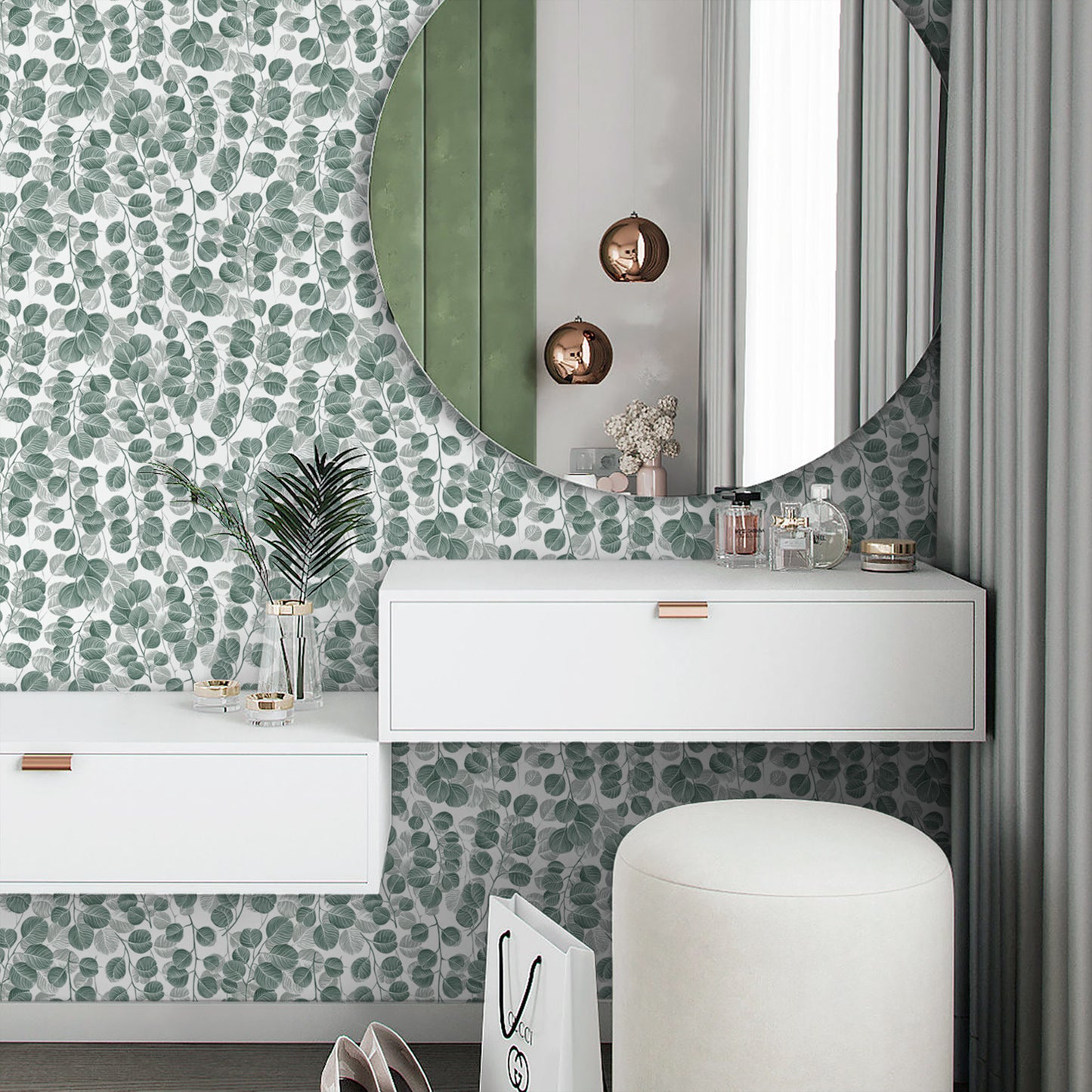 Abyssaly Peel and Stick Wallpaper Green Leaf Wallpaper 17.7" x 118"Self-adhesive Removable Floral Contact Paper for Cabinets Bedroom Living Room Decorative Wall