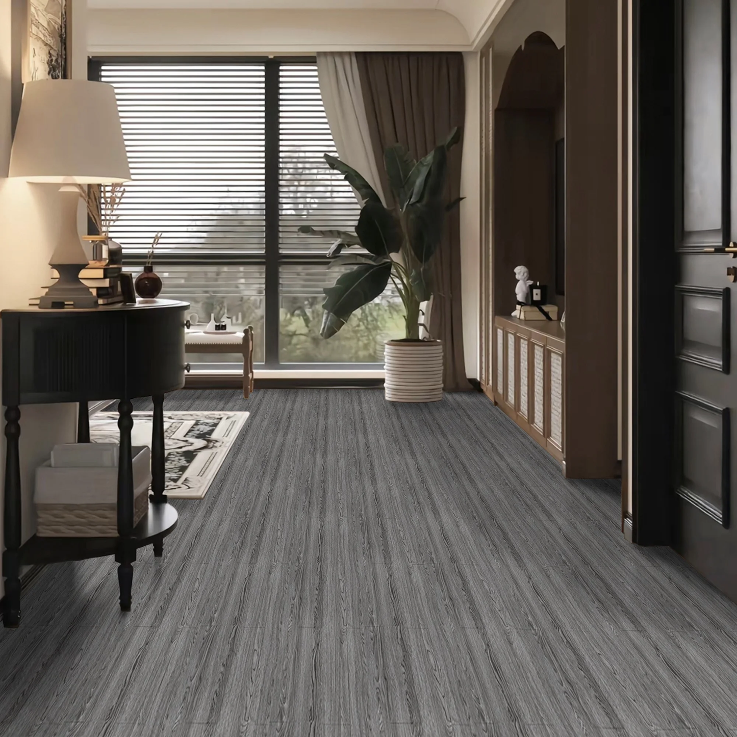 Lxcreat Vinyl Flooring Peel and Stick Roll Thicken Self Adhesive Dark Gray Vinyl Floor Wood Plank Flooring Wood Grain Floor 118-in x 15.7-in