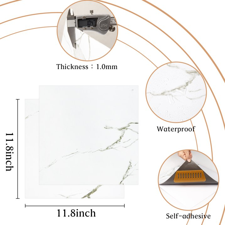 Lxcreat Vinyl Flooring 12" x 12" Peel and Stick Floor Tile Floor Tiles Peel and Stick Waterproof Upgrade Thickness for Bathroom Kitchen Living Room, 10Pcs/Pack, 1mm