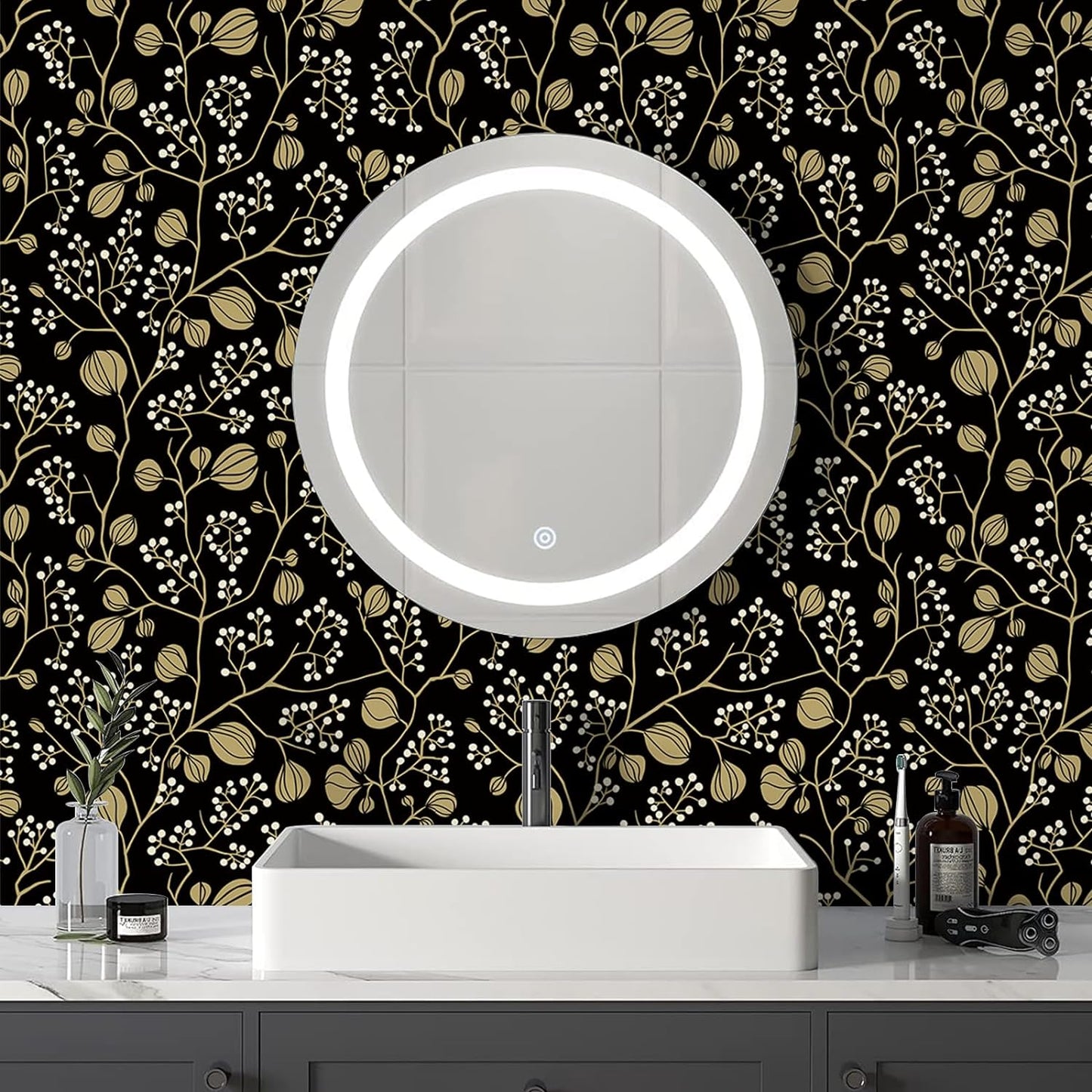 Abyssaly Peel and Stick Wallpaper Black Garden Removable Wallpaper, 17.7" x 118"