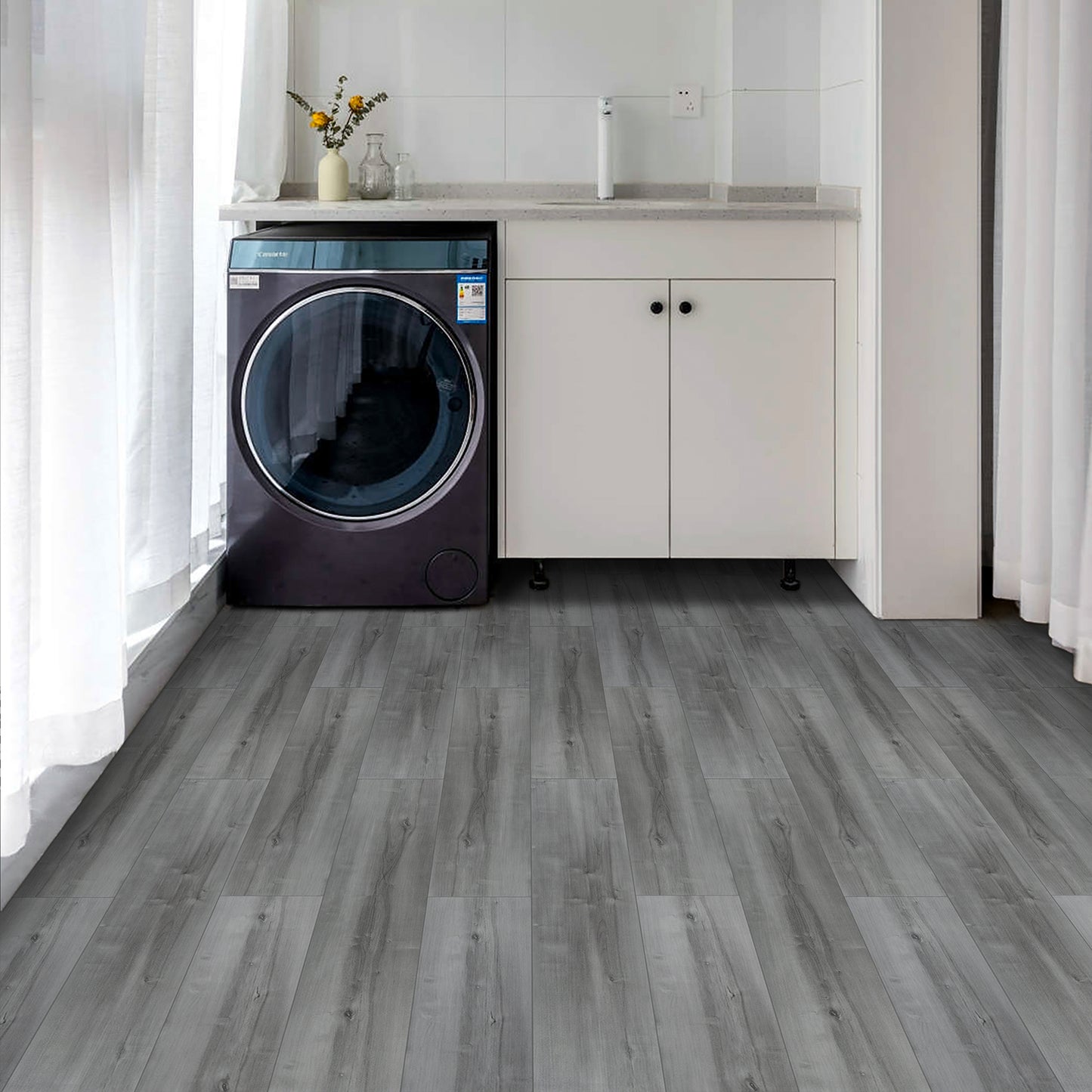 Lxcreat Peel and Stick Floor Tile Plank 35-in x 6-in Gray Wood Grain Self Adhesive and Waterproof for Transfer Kitchen, Living Room 10 Pcs